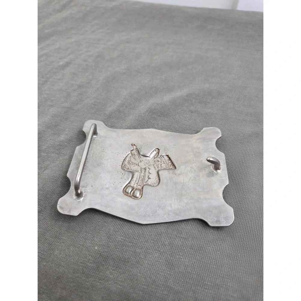 Vintage Nickel Western Saddle Rodeo Cowboy Belt Buckle